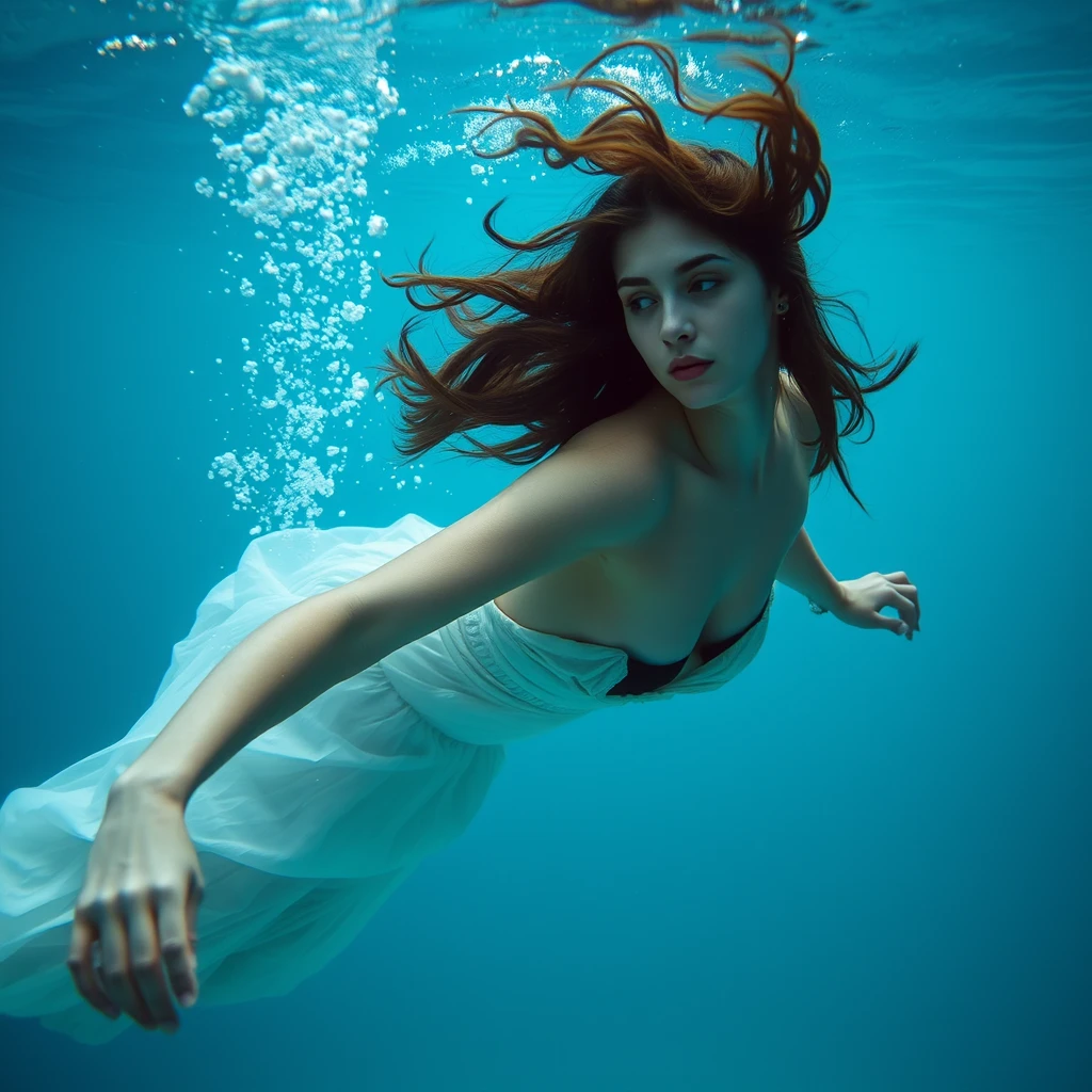 A symbolic portrait: A young woman dancing underwater. Life and sensitivity.