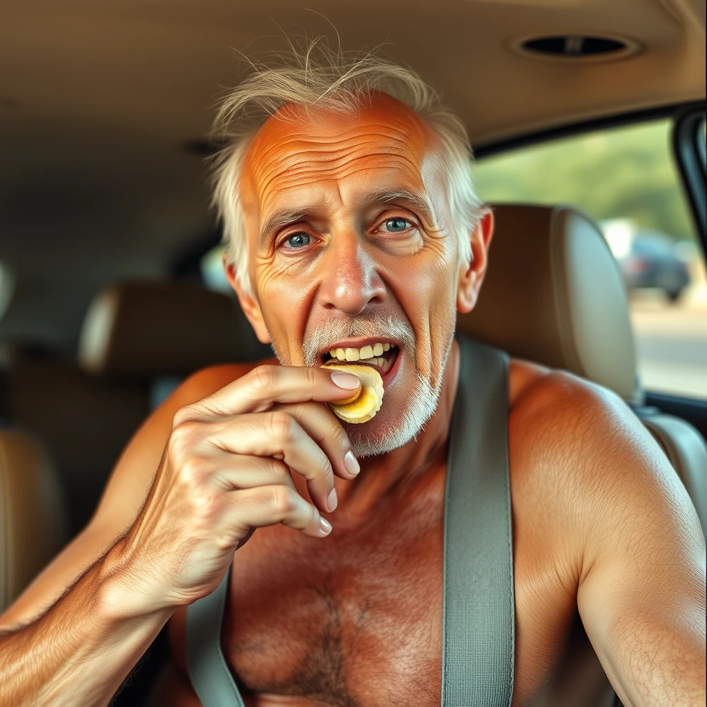 Old man eating a banana in Speedo - Image