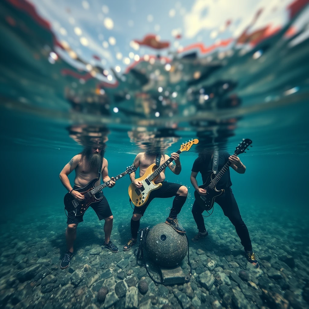 Heavy metal trio knee deep in seawater