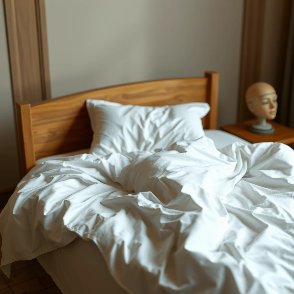 A model in bed with just a sheet.