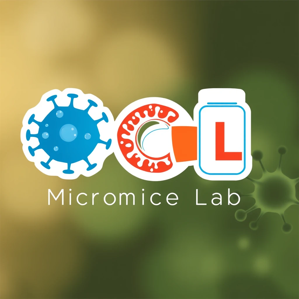 Logo for a microbiological science lab that includes the letters "HCL", turning the C into a virus and the L into a medicine.