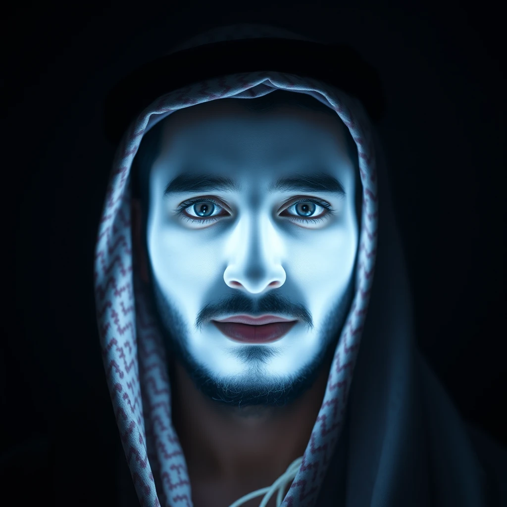 Sure, here's a prompt for generating an image of an Arab person with a glowing face:

"Create an image of an Arab person with a face glowing brightly, to the point where their facial features are obscured by white light. The background should be subtle and harmonious with the glowing effect, highlighting the aura of radiance."