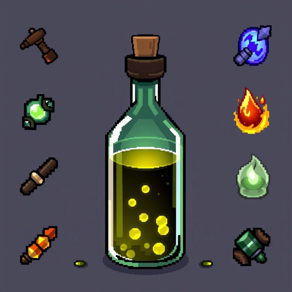 A bottle of potion, game item images, icons, pixel art