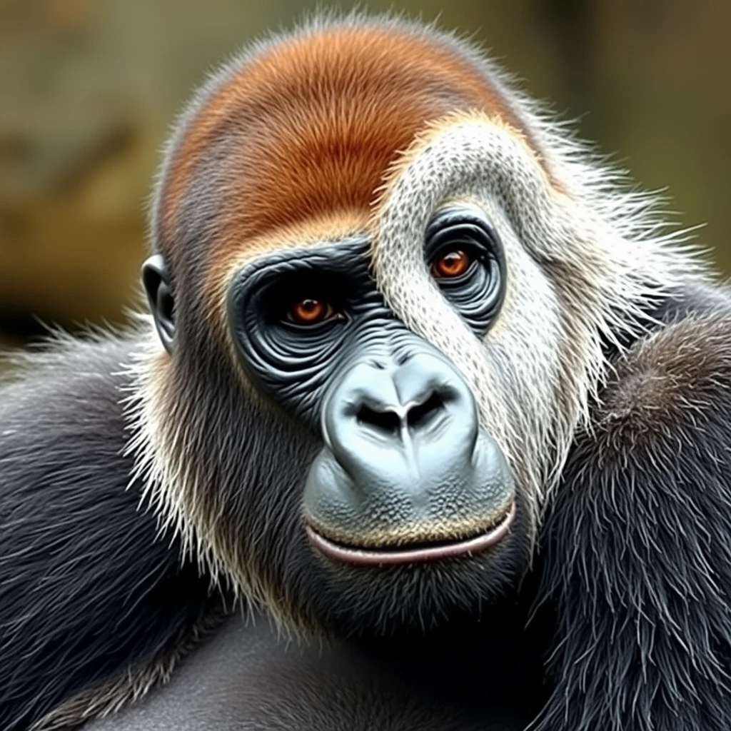 Gorilla, one side of the head shaved. - Image