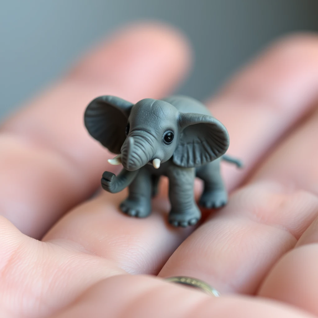 A very small, tiny, realistic, cute animal: an elephant in a hand.