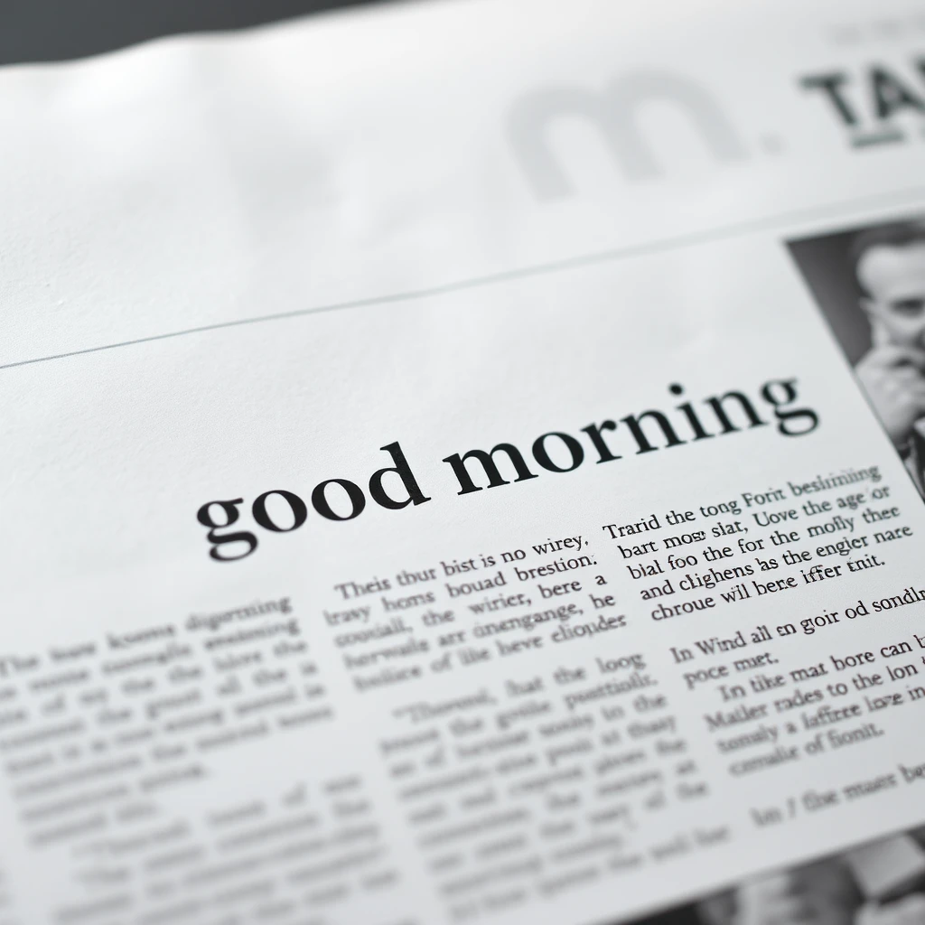 newspaper page in detail, title says "good morning" - Image