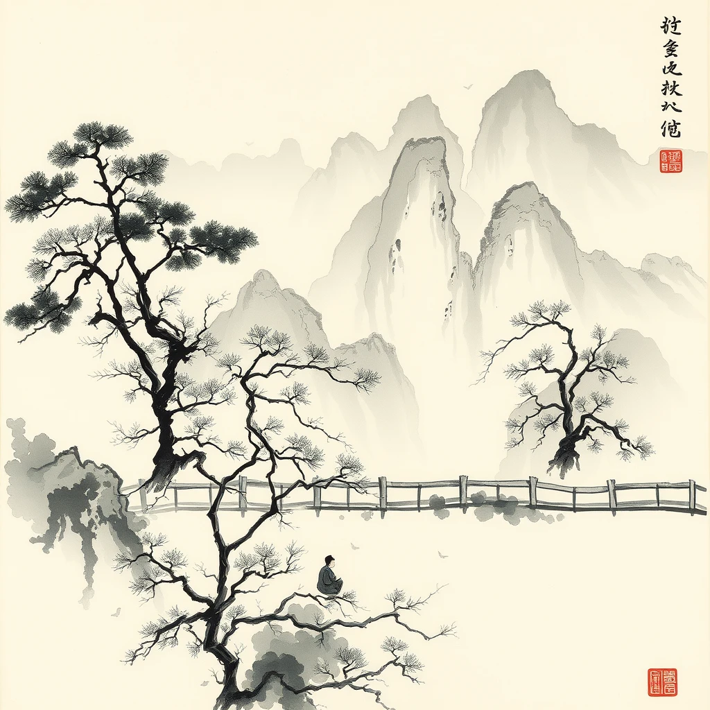 Sitting in Jiangshan, Chinese ink painting - Image