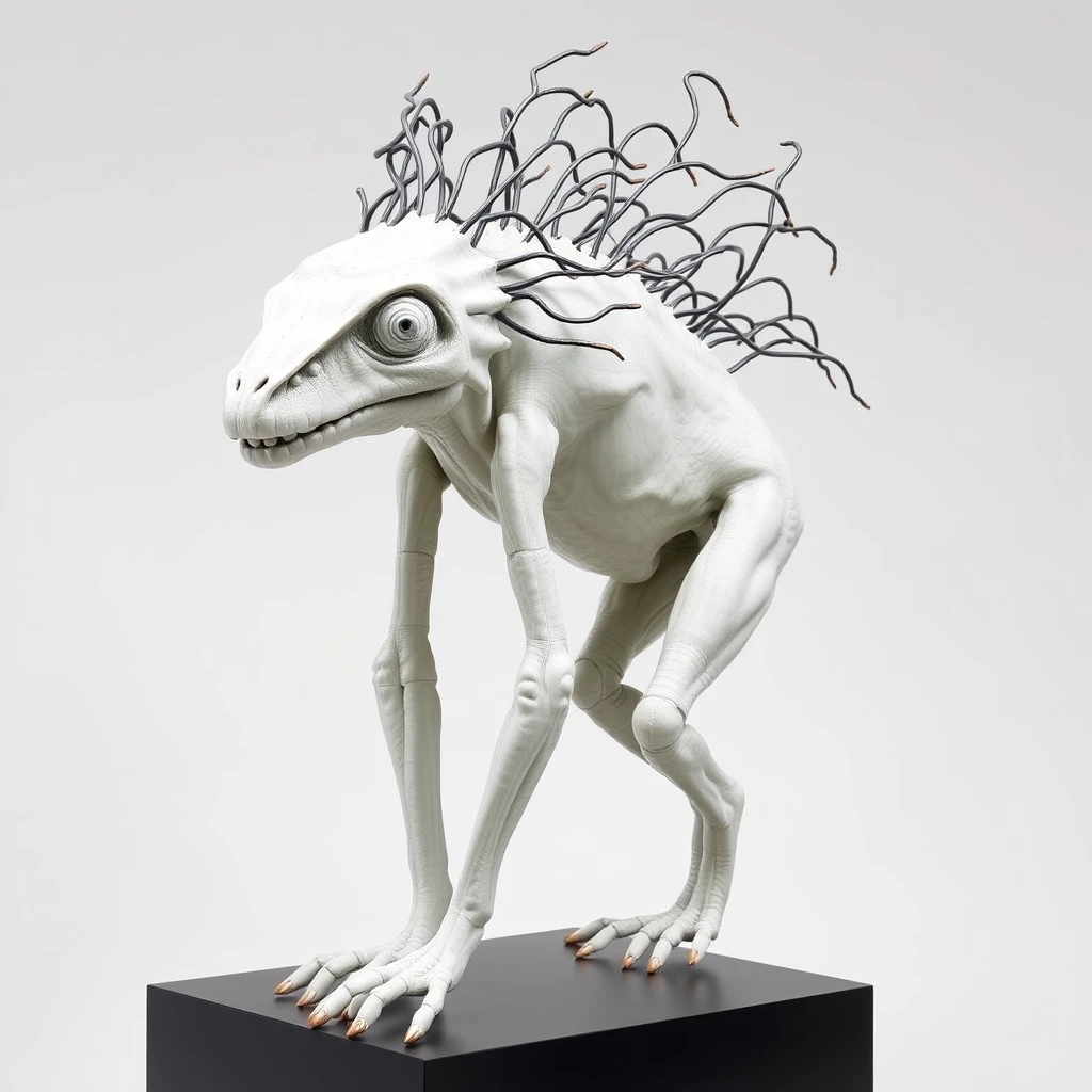 Sculpture of a humanoid creature in the style of Patricia Piccinini