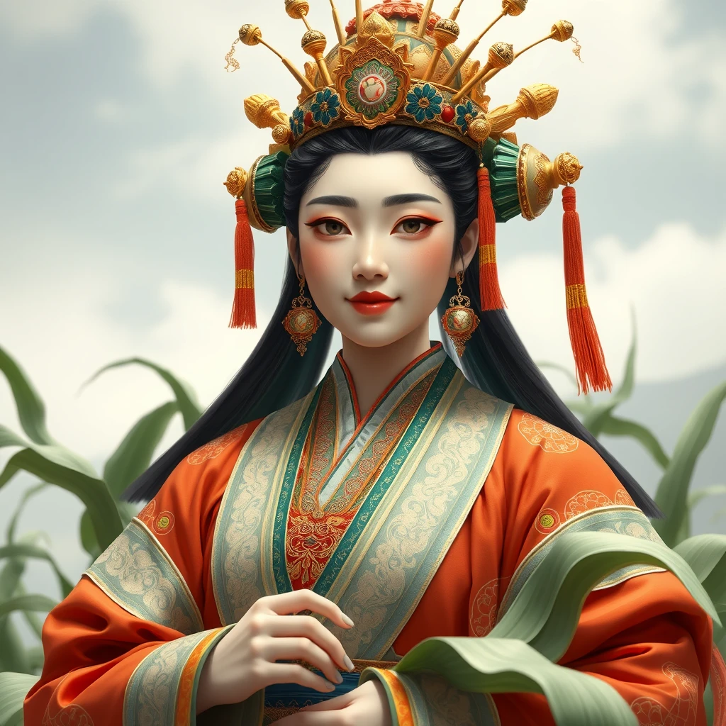 "Chinese-style corn emperor with a feminine appearance."