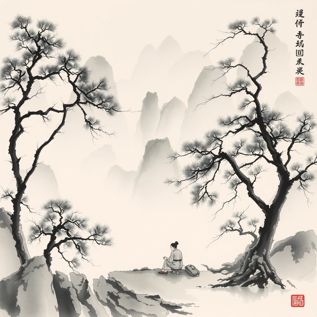 Sitting in Jiangshan, Chinese ink painting - Image