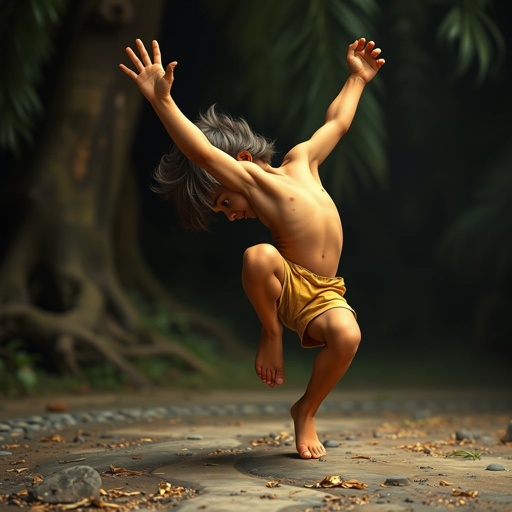 Photo realistic: Mowgli practices breakdancing. - Image