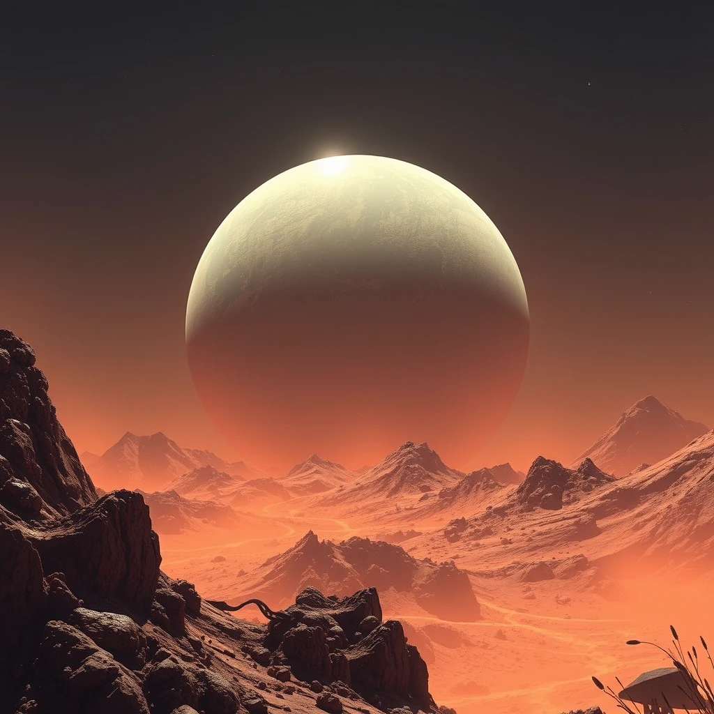 Extremely hot alien planet, large moon in the background