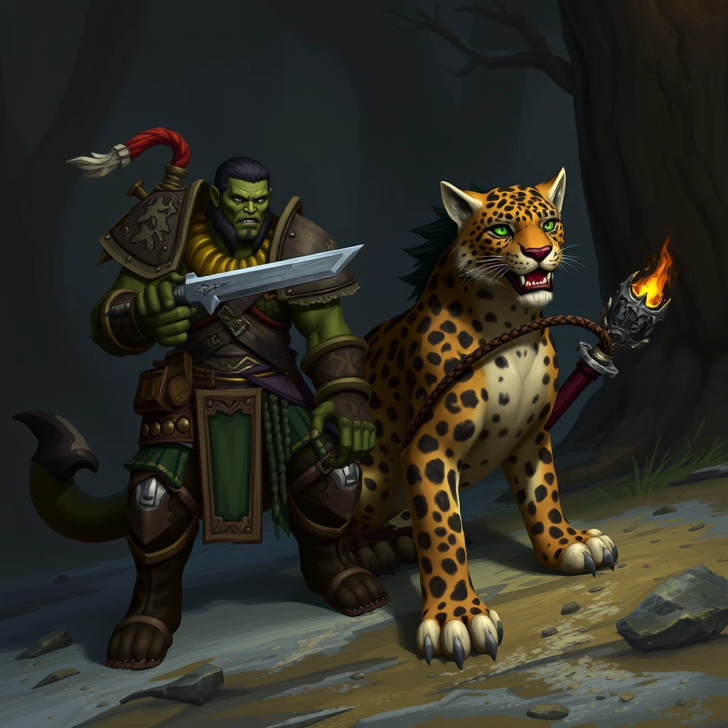 WoW orcs hunter and leopard pet