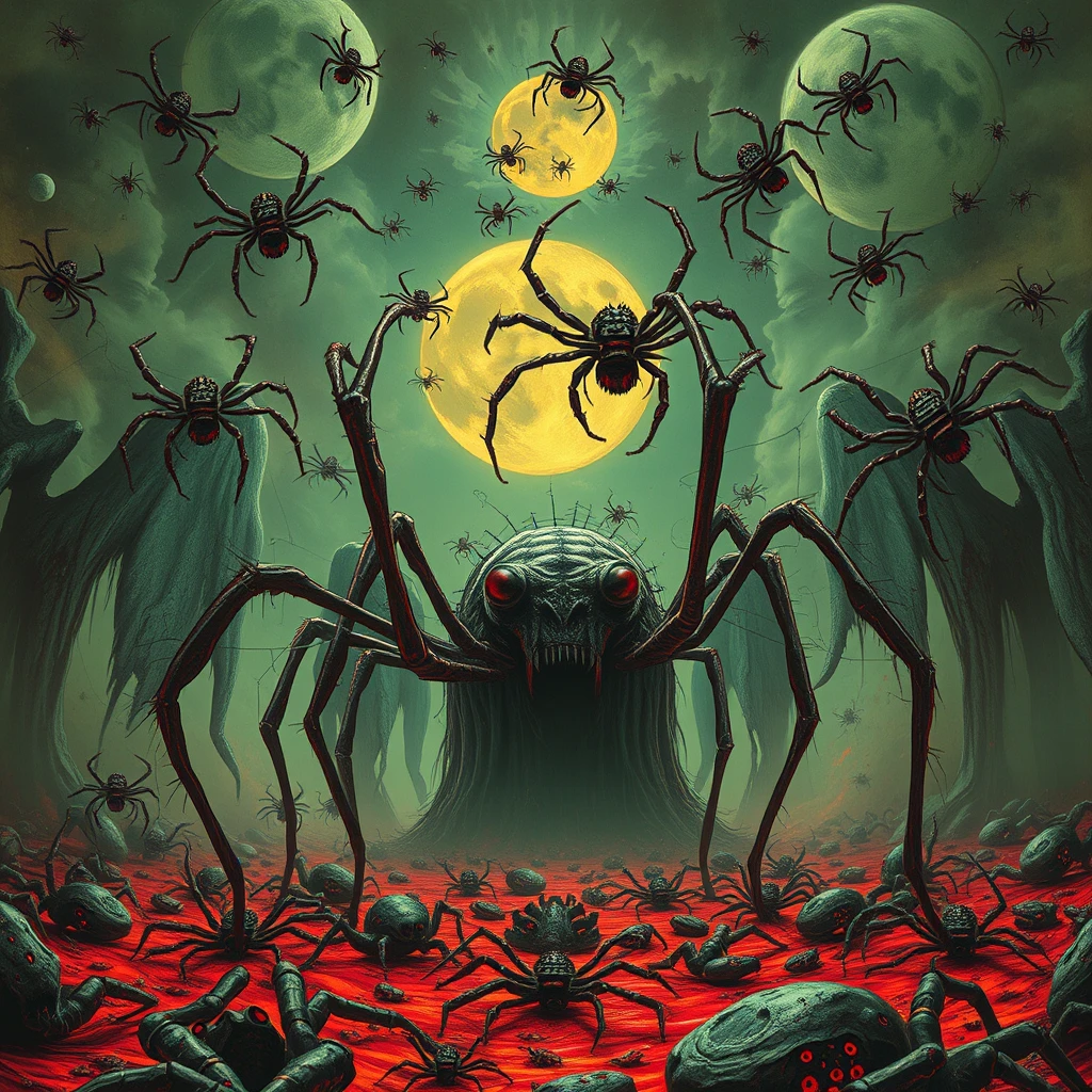 Psychedelic disgusting image of hell full of spiders - Image