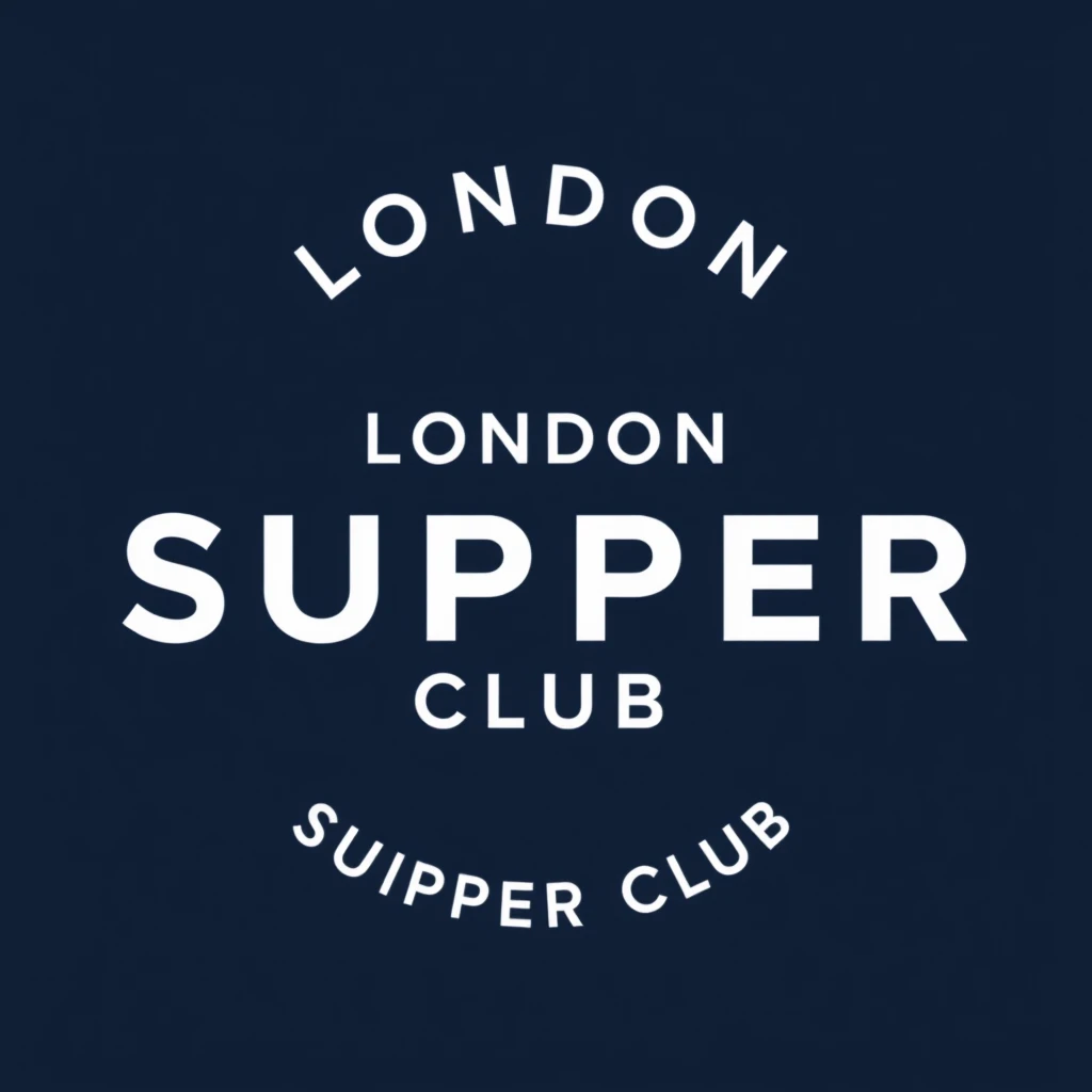 Logo for a club called “London Supper Club”, using dark blue, in a modern style.