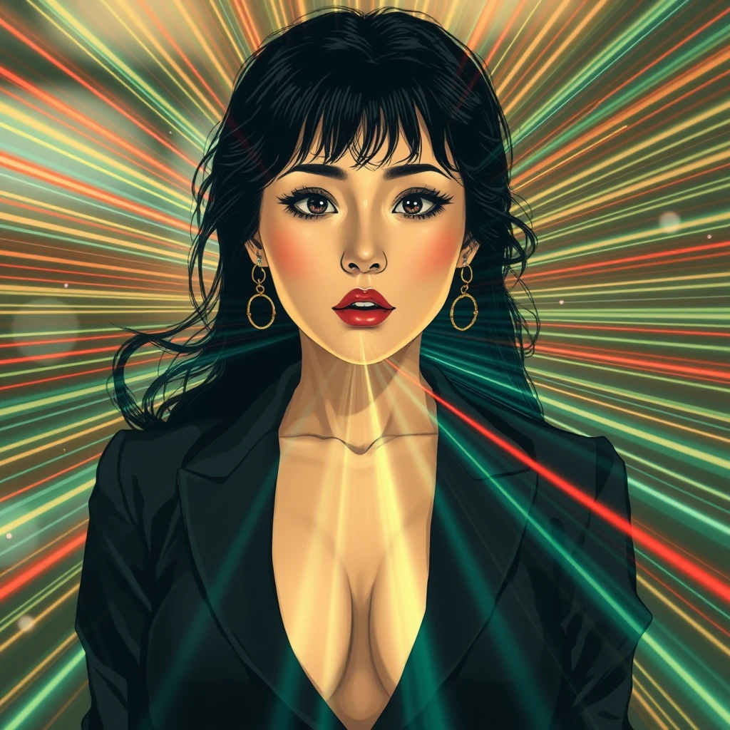 A Japanese spy who possesses massive hypnotic breasts, visually represented by hypnotic rays emanating from her breasts.