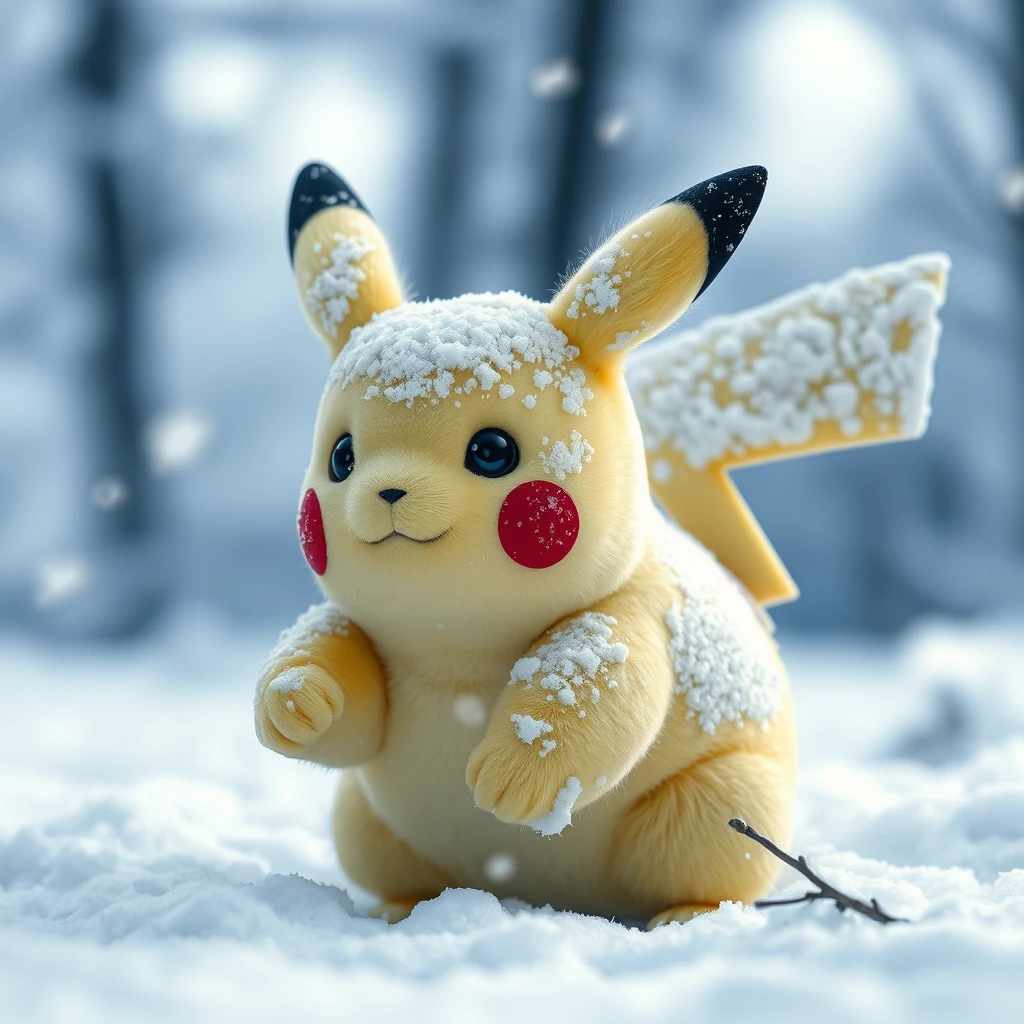 'A Pikachu in the snow, extreme detail, 8K, photography' - Image