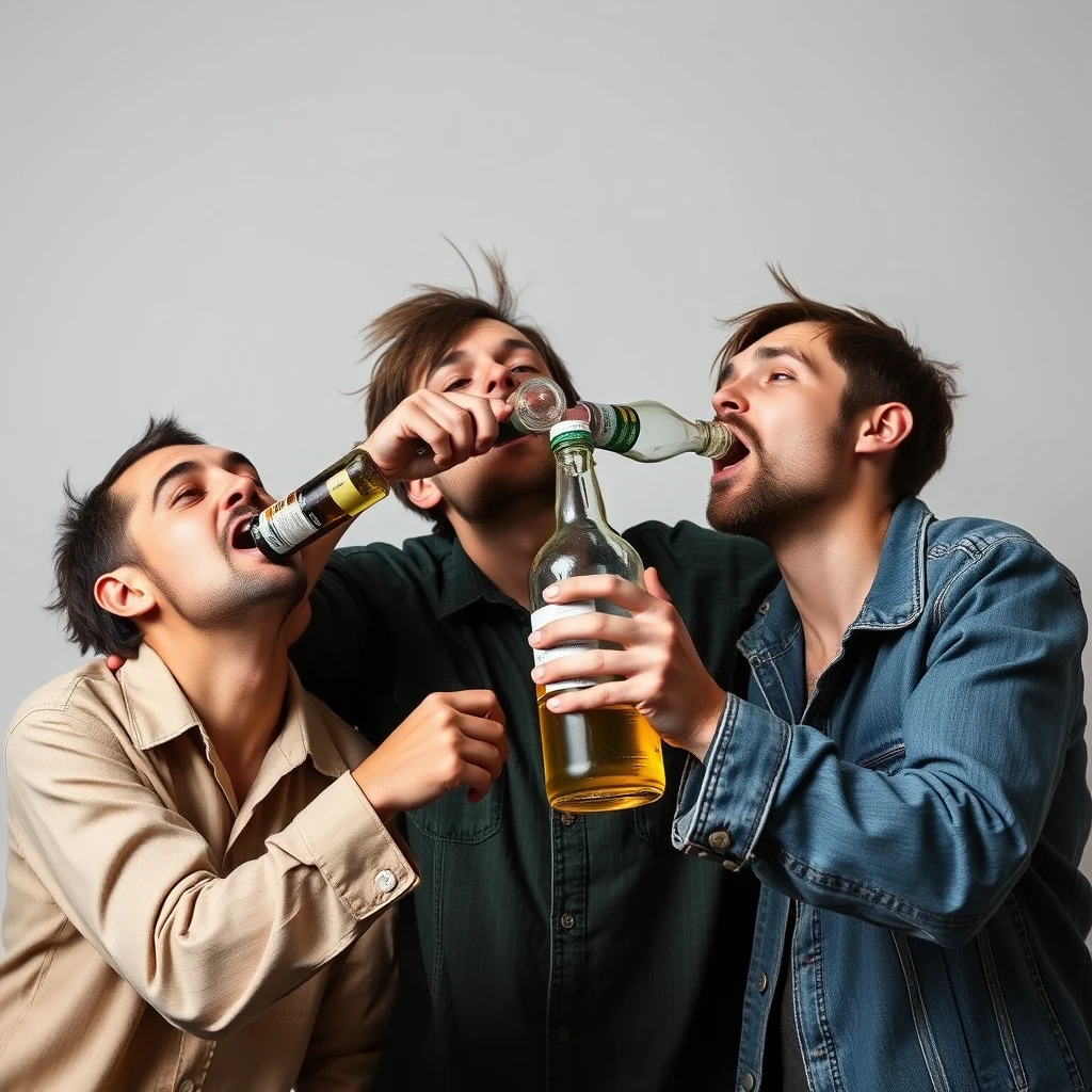 3 idiots drinking 96% ethanol from a chemical bottle. - Image