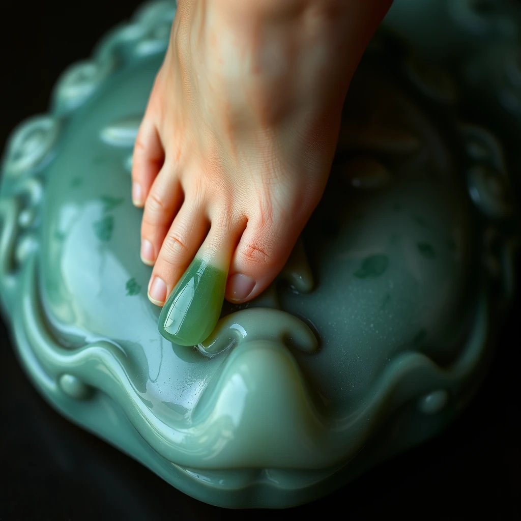 "Beautiful woman's jade feet stepping on face." - Image