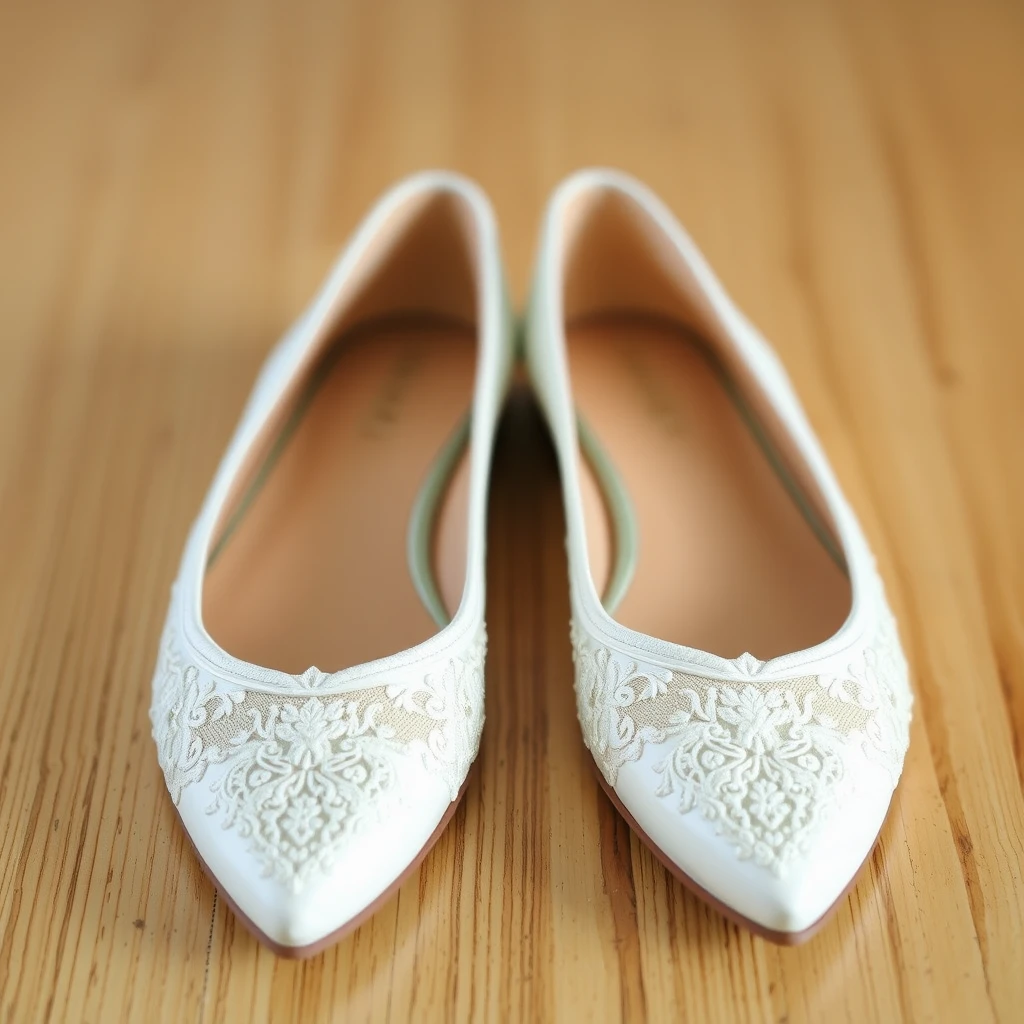 detailed embroidered white flat pumps, - Image