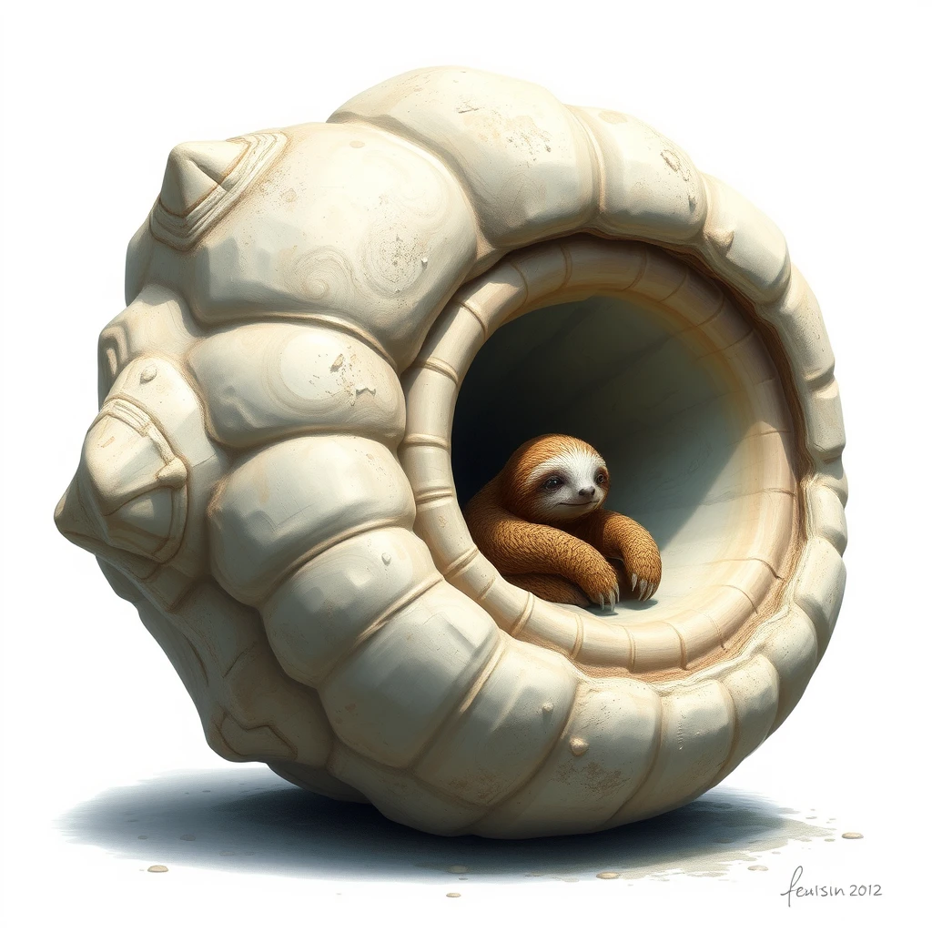 A giant shell with a sloth in it.