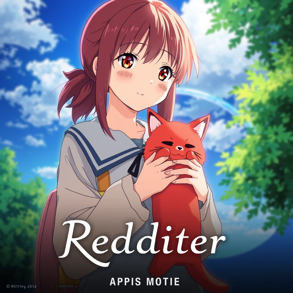 Anime movie "Redditer" poster, a girl holding a red pet