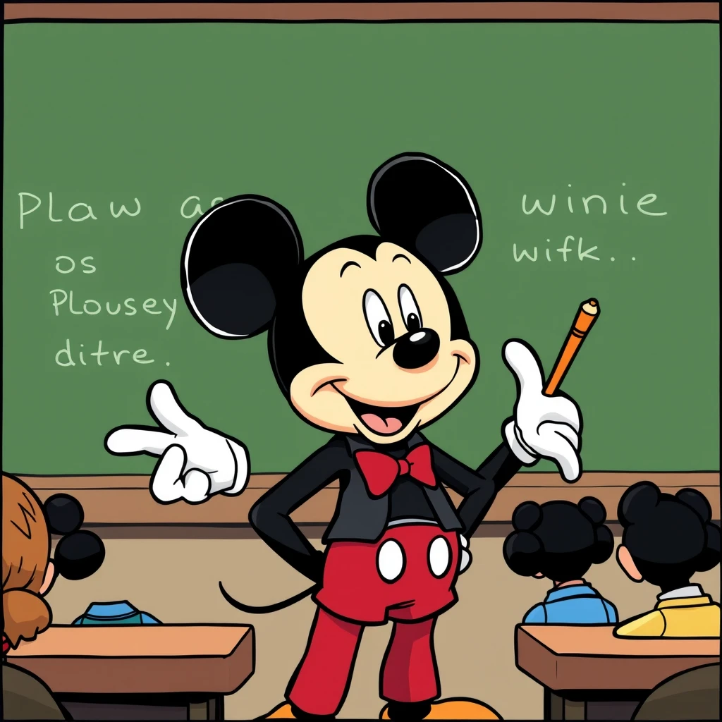 Comic: Mickey Mouse as a teacher in front of the class.