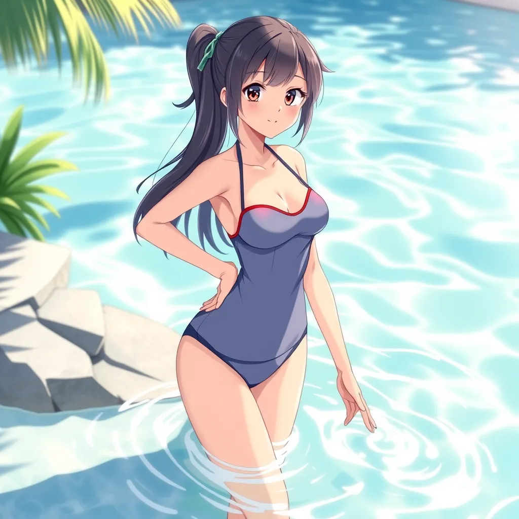 young anime female girl wearing swimsuit - Image