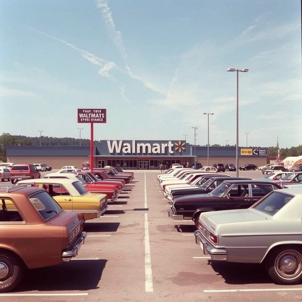 A parking lot of a Walmart in 1970 - Image