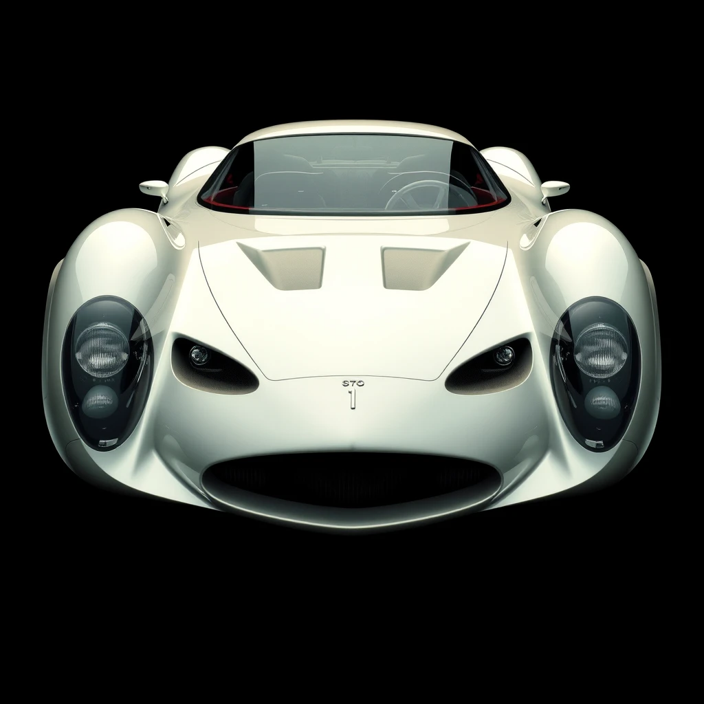 Front 3/4 view, a retro-futuristic sports car concept by Syd Mead, sleek. - Image