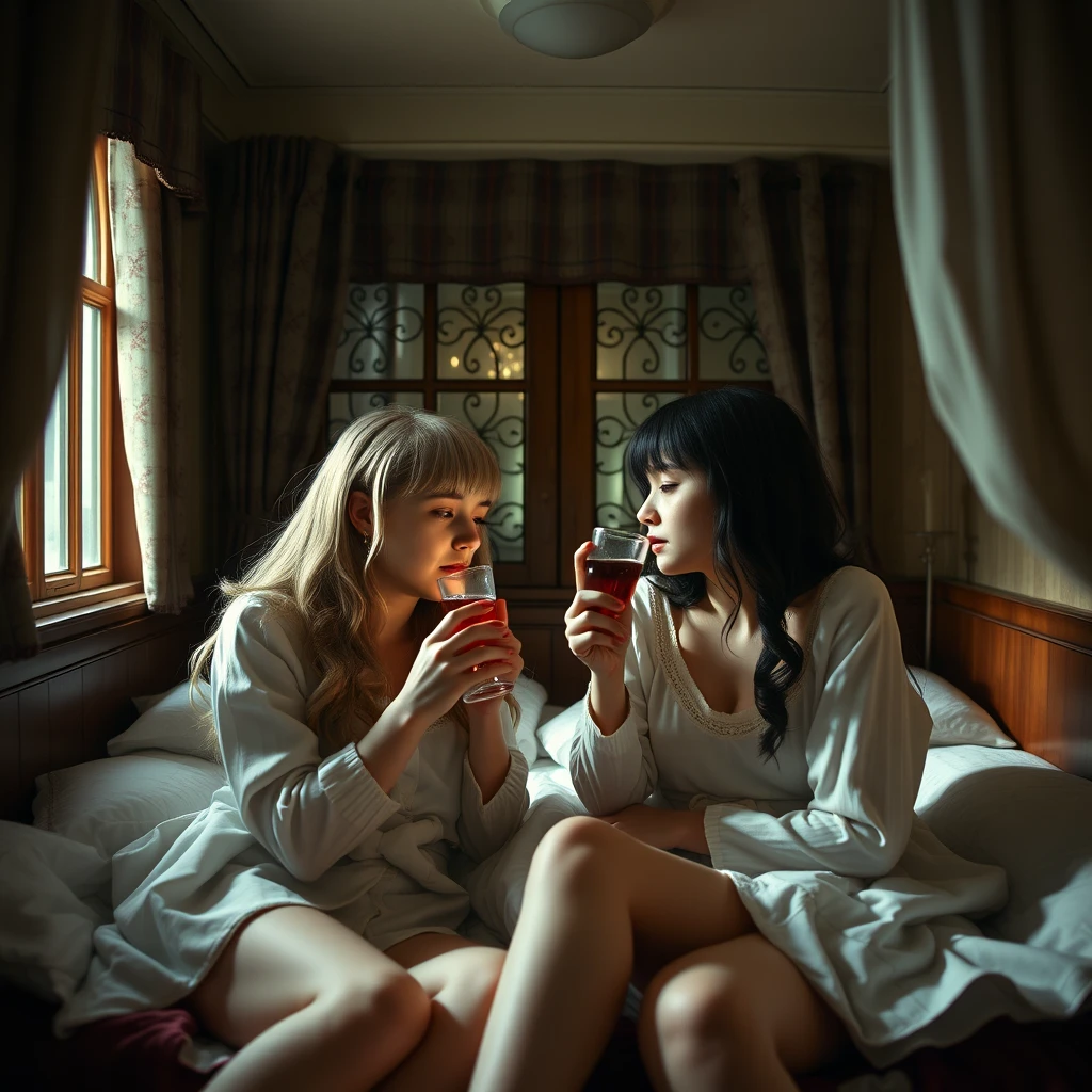 Two girls at a prestigious boarding school succumb to the effects of a potent aphrodisiac together while they're alone in their warm, cozy dormitory.