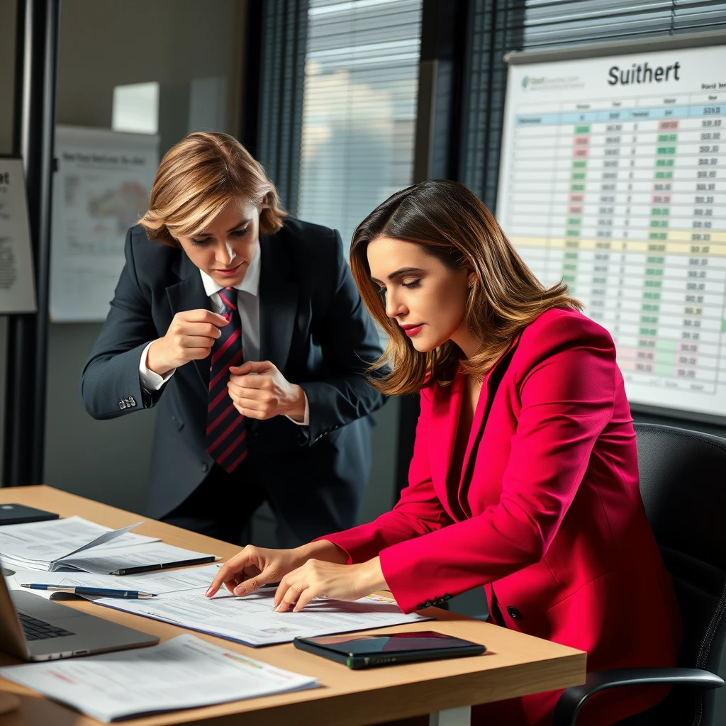 Spreadsheet attacking a lady in power suit