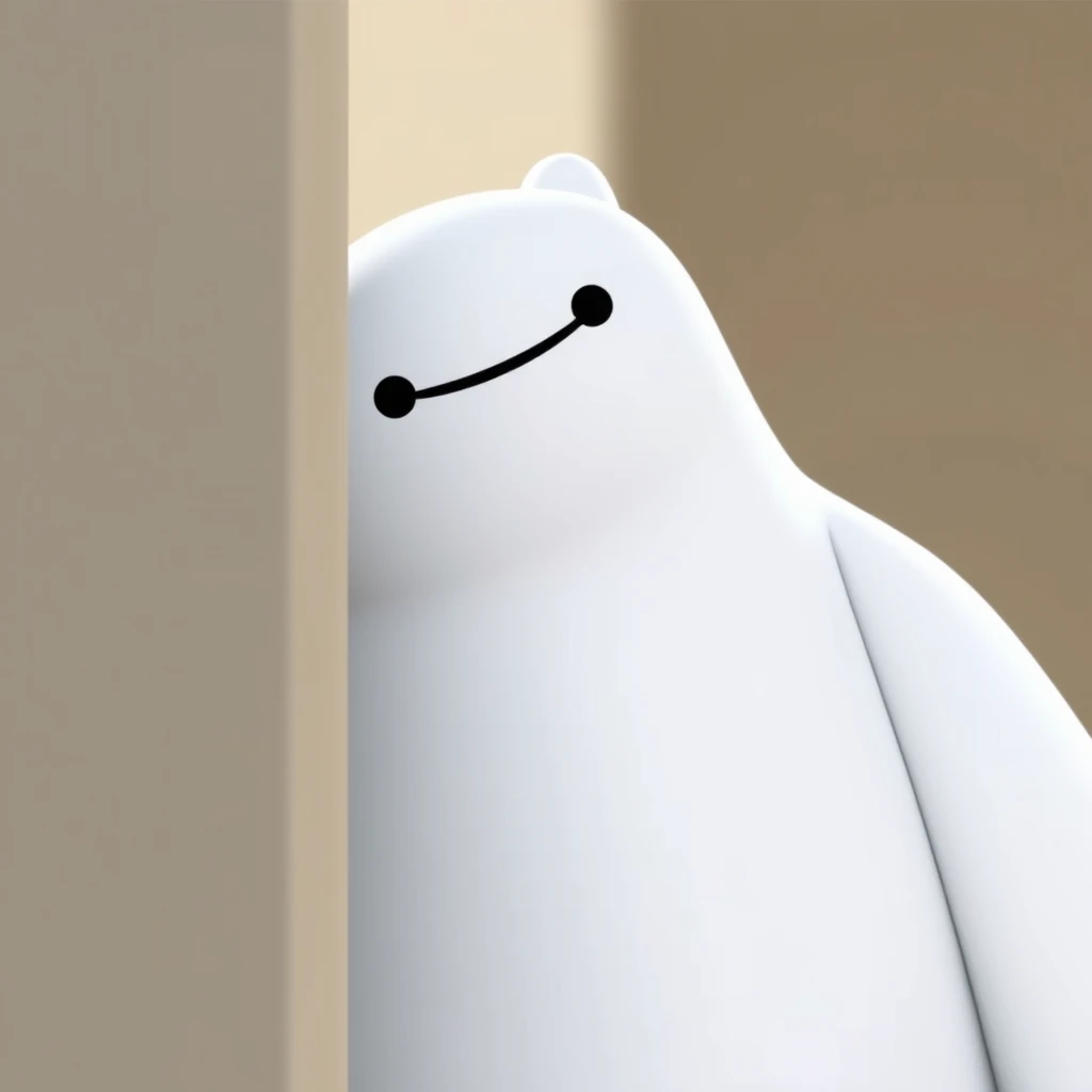 "Baymax peeking from behind the wall." - Image