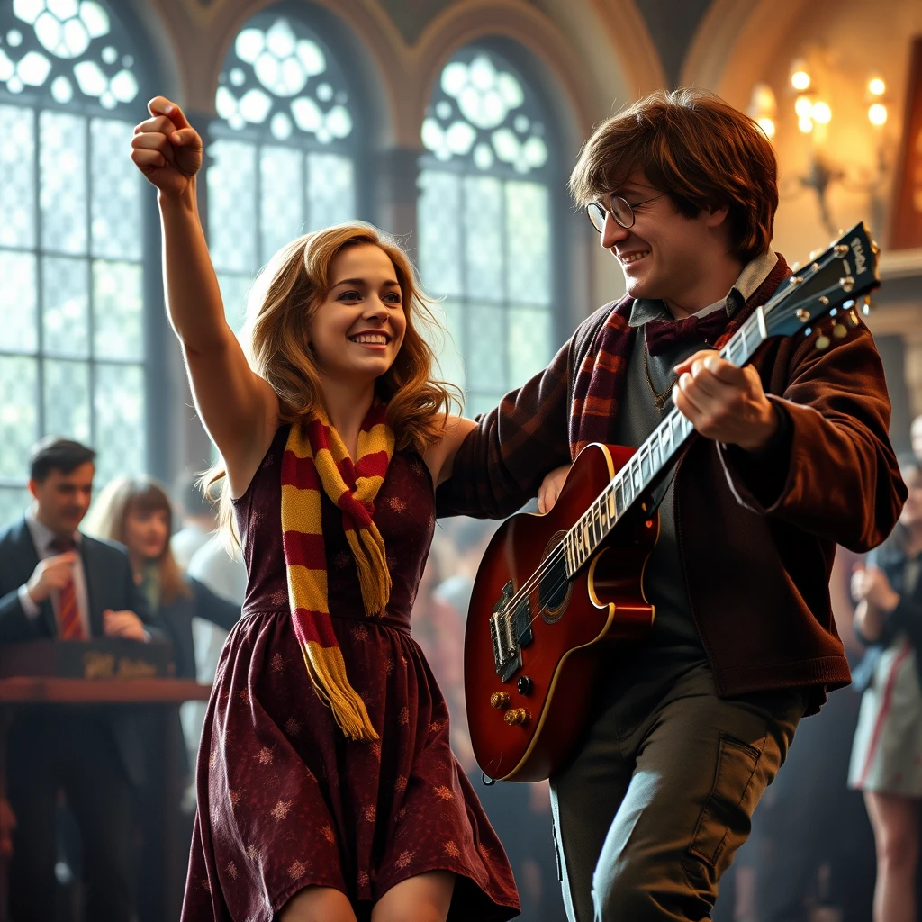 Photo realistic: Hermione Granger dances with Harry Potter Rock’n Roll. - Image