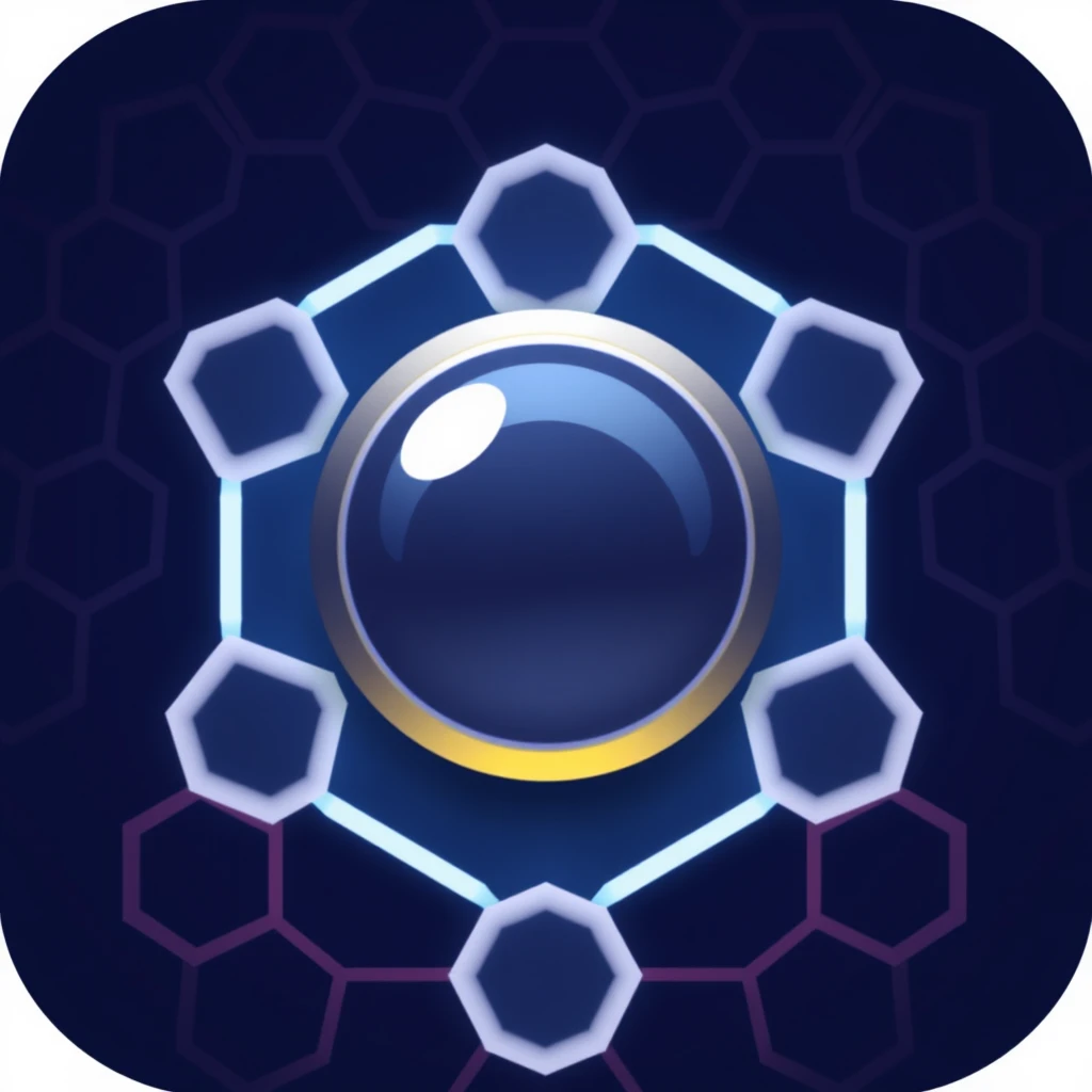 Create an icon for hexa.io game for the app store. A circular object should be there with a hexagonal grid in the background. - Image