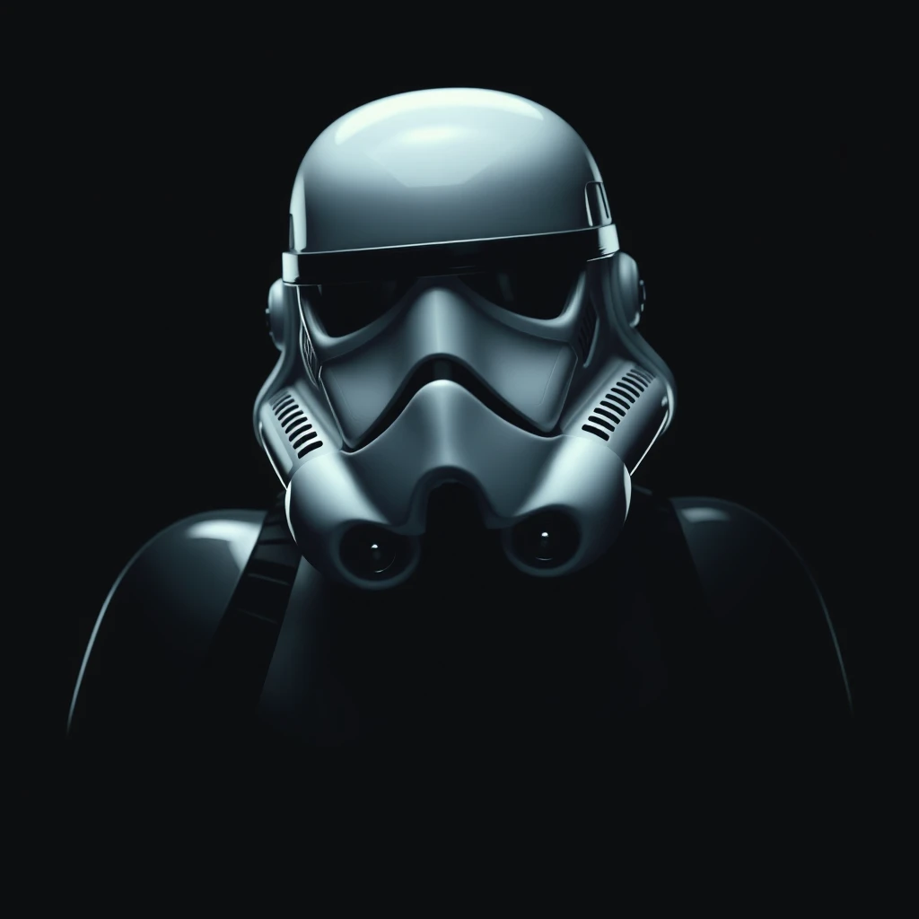 stormtrooper, dark backgroud, small head, cool