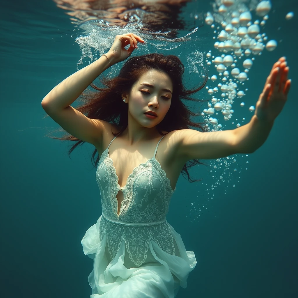 A symbolic photo: A young woman dancing underwater. Life and sensitivity. Perfection. Beauty. Attraction. - Image