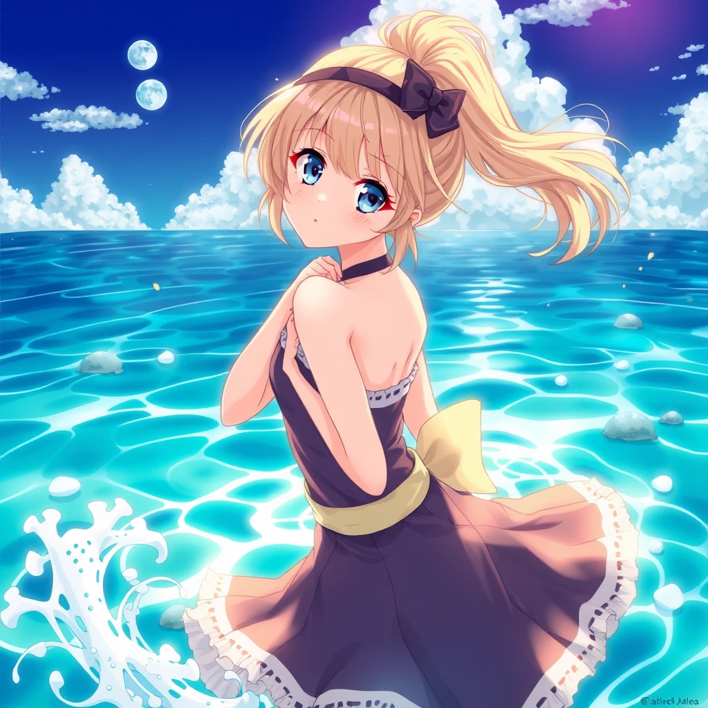 anime, girl, sea