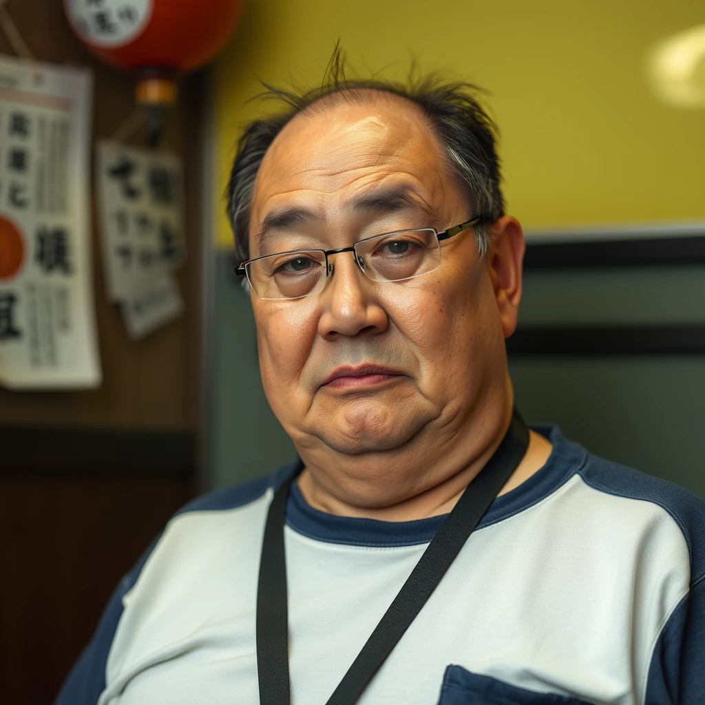 "A portrait of a middle-aged person with a fatty body in Japan." - Image