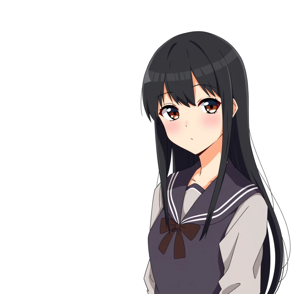 Black-haired Japanese girl in a school uniform, anime style - Image