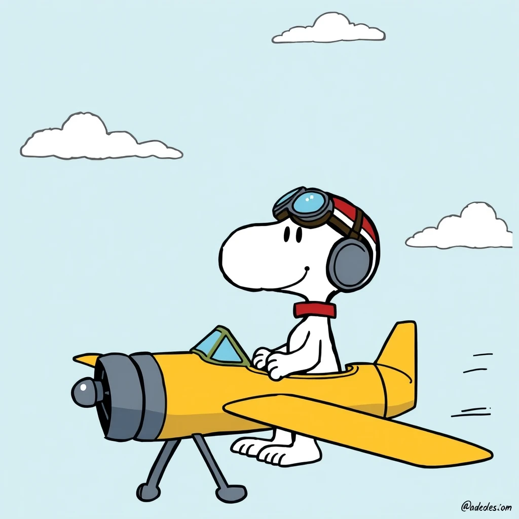 Comic: Snoopy as a Pilot in the Biplane - Image