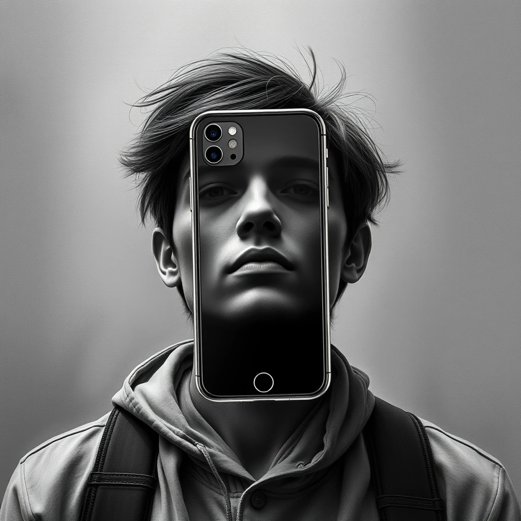 Human with an iPhone instead of the head - Image