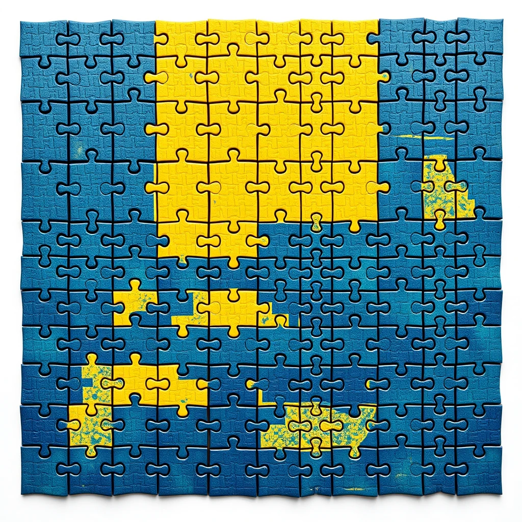 "Ukraine flag made from big pieces of puzzle"