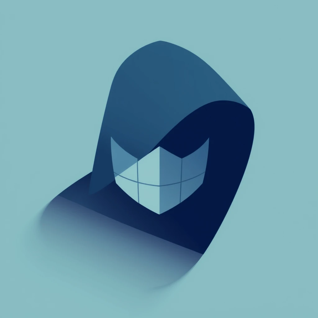 Generate an icon composed of a solid color background and geometric shapes, in cool tones. It signifies concealment and operating in the shadows.