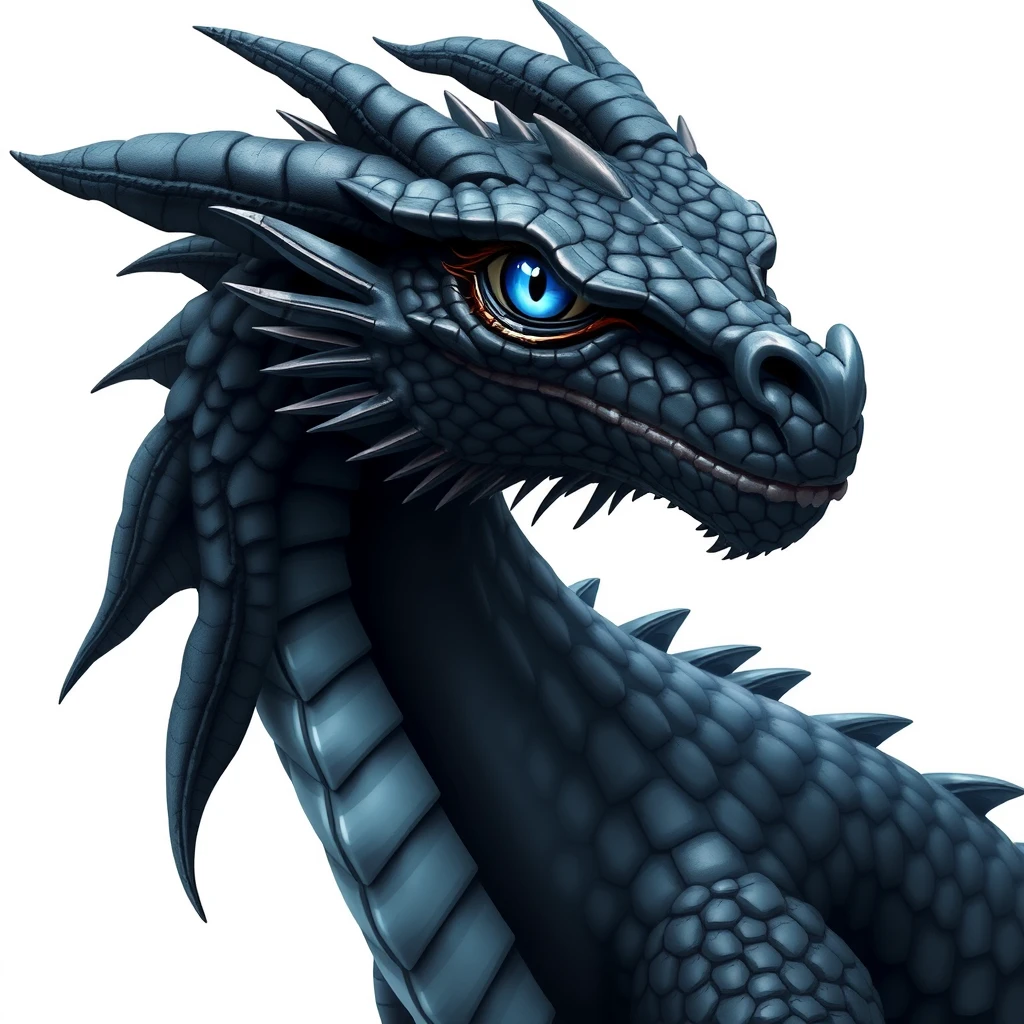 dragon with black scales, blue eyes, and silver underbelly - Image