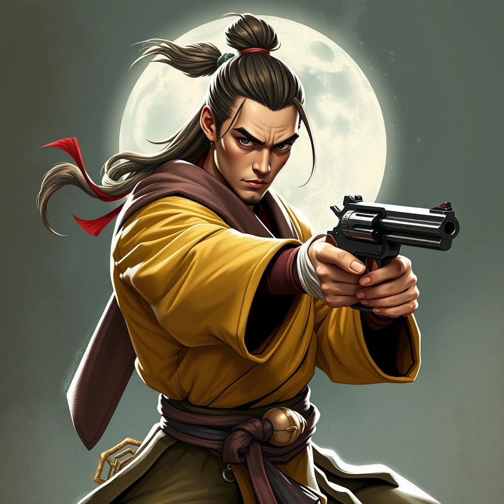 "Sun Wukong is holding a revolver."