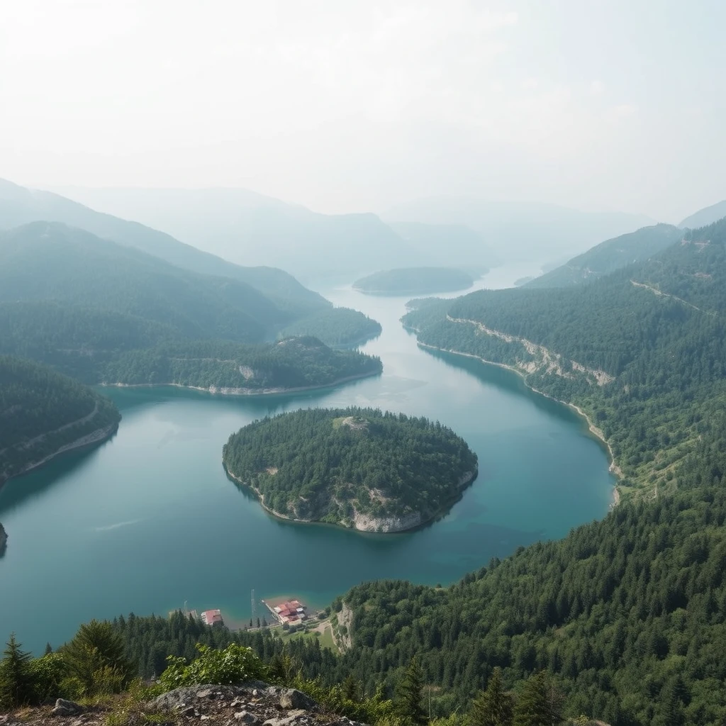 Ai center draining a wild and untouched lake - Image