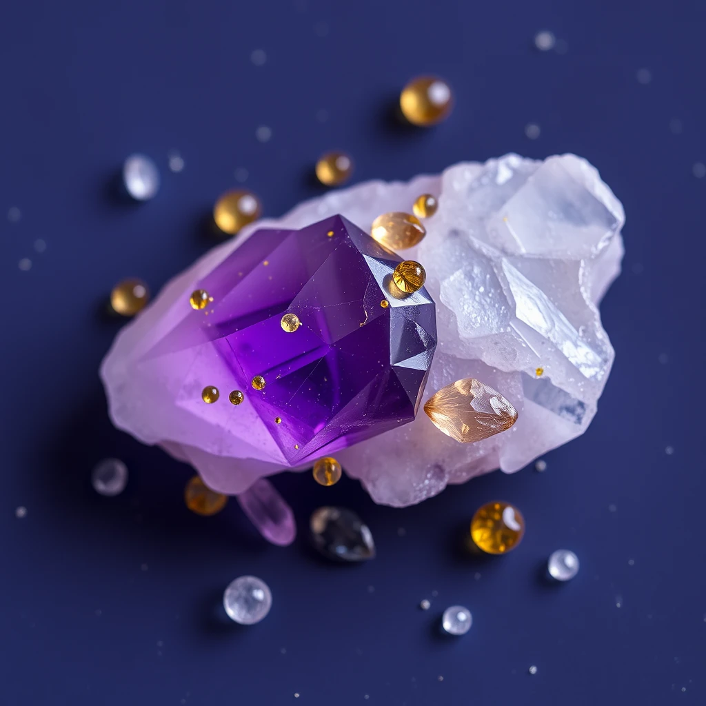 Amethyst citrine aquamarine scattered on Virgo constellation