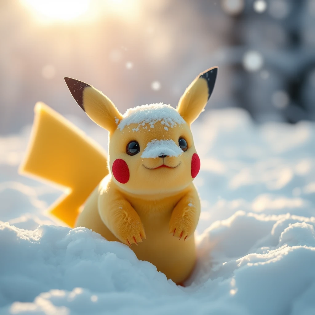 "A Pikachu in the snow, extremely detailed, 8K, photography."