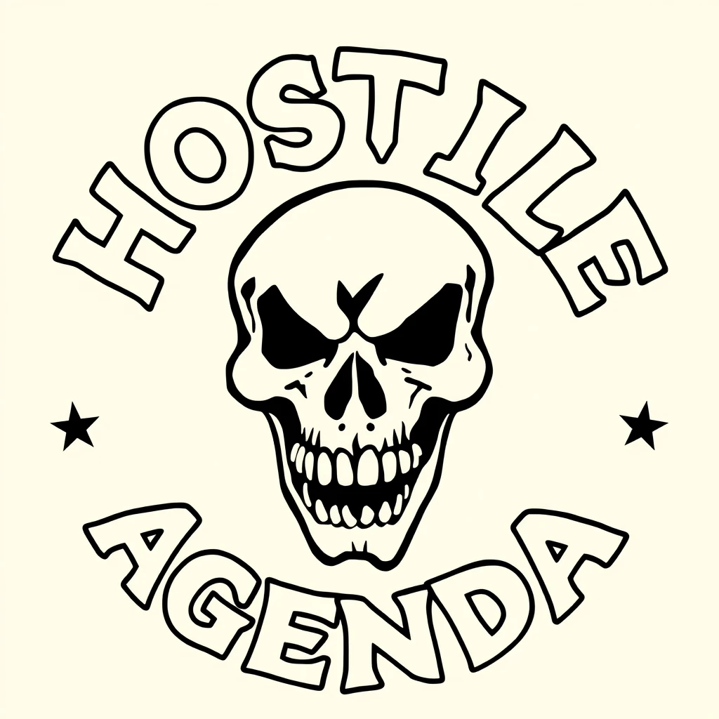 A logo for a hardcore punk band from the 1980's. The band name is HOSTILE AGENDA.